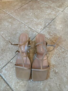 Marc Fisher Beige Strappy Square-Toe Heels